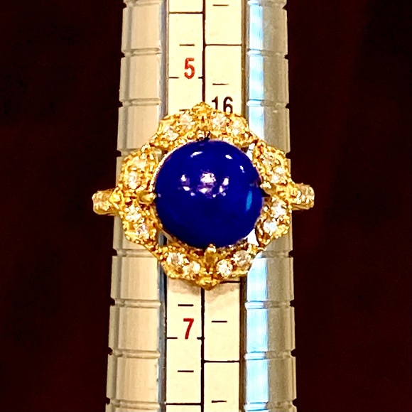 Cocktail Ring Size 6 Lapis Lazuli Cabochon & Diamonds - Picture 6 of 15